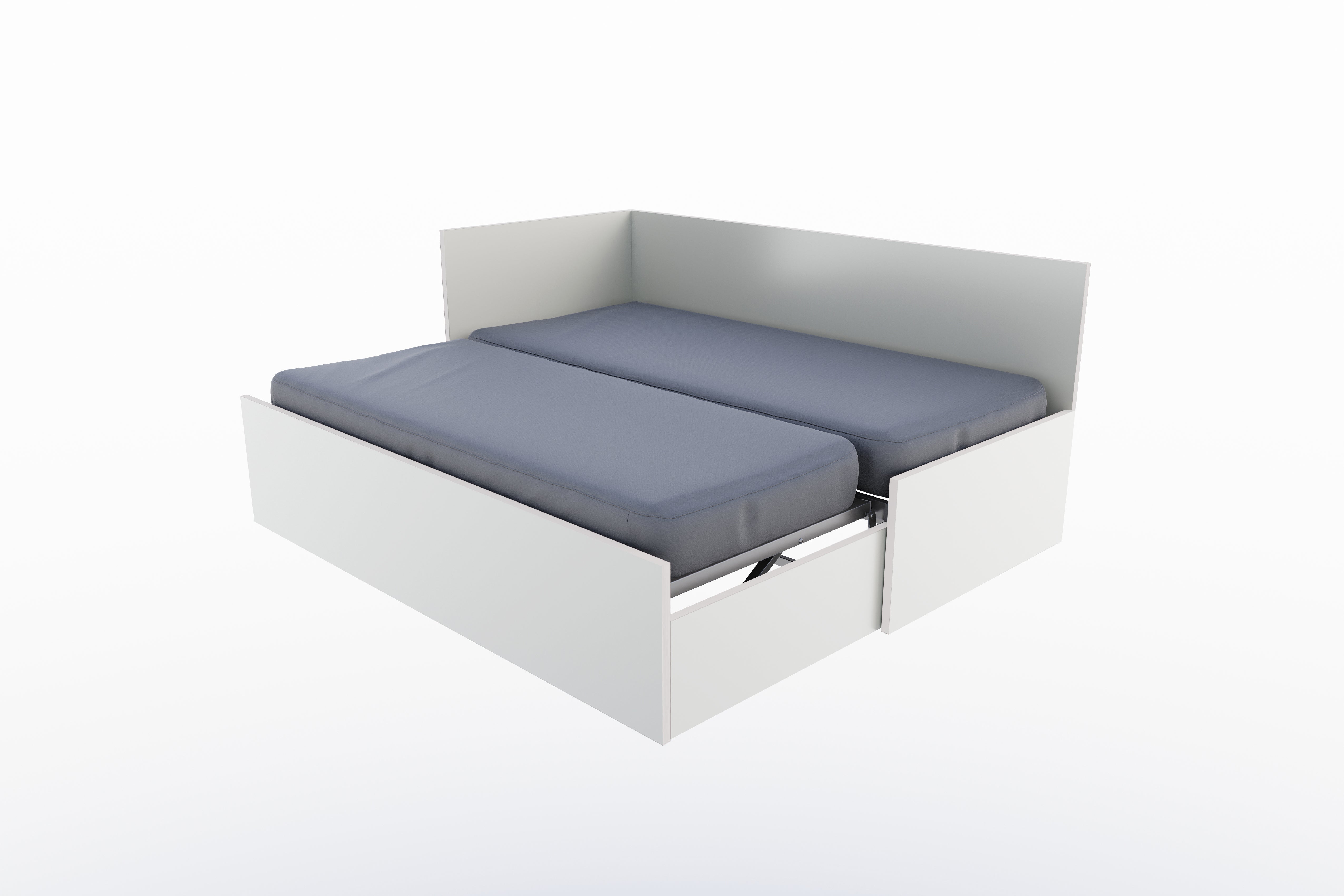 Corner Bett mit ausziehbarer Liegefläche, höhengleich 90 x 200 links in Weiss präsentiert im Onlineshop von KAQTU Design AG. Bett ist von Müller Möbelwerkstätten