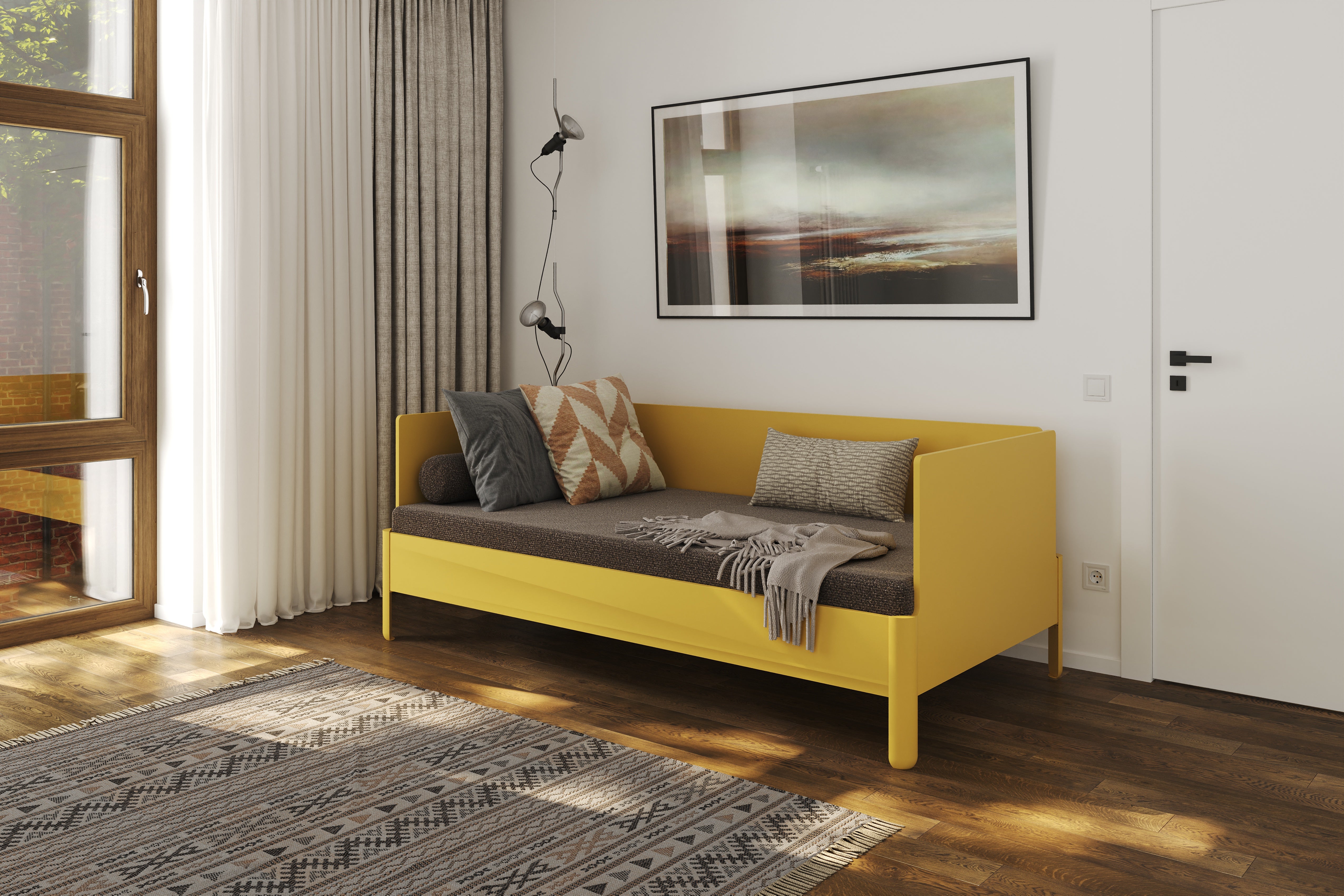 Nait Bett mit Kopf-, Fussteil und Seitenteil in Anthrazit präsentiert im Onlineshop von KAQTU Design AG. Bett ist von Müller Möbelwerkstätten