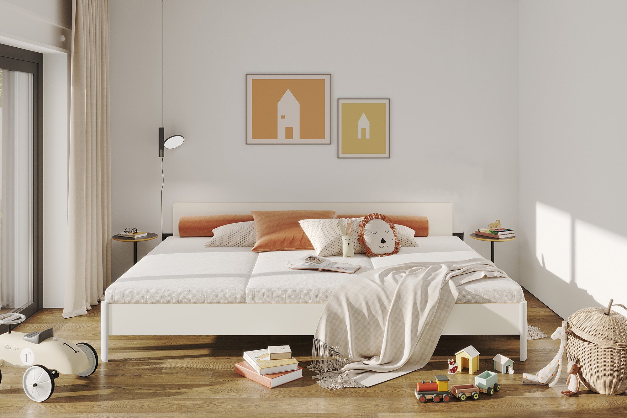 Nait Family Bett mit Kopfteil in Weiss präsentiert im Onlineshop von KAQTU Design AG. Bett ist von Müller Möbelwerkstätten