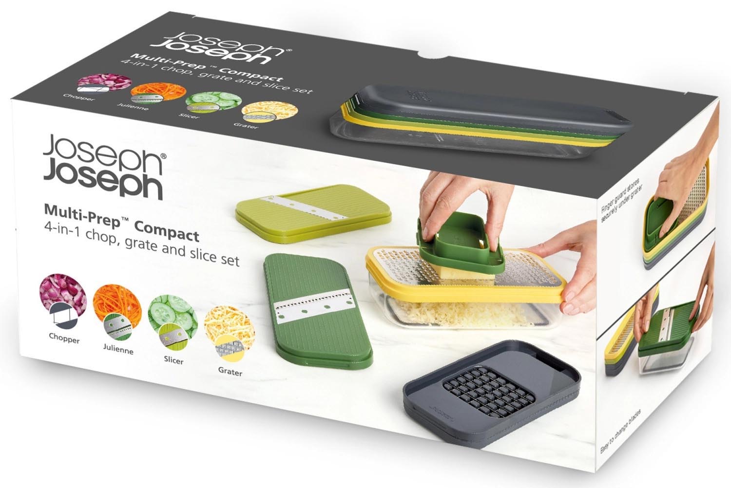 Farbenfrohes 4-teiliges Küchen-Set von Joseph Joseph, perfekt für kreative und vielseitige Kochvorbereitungen.