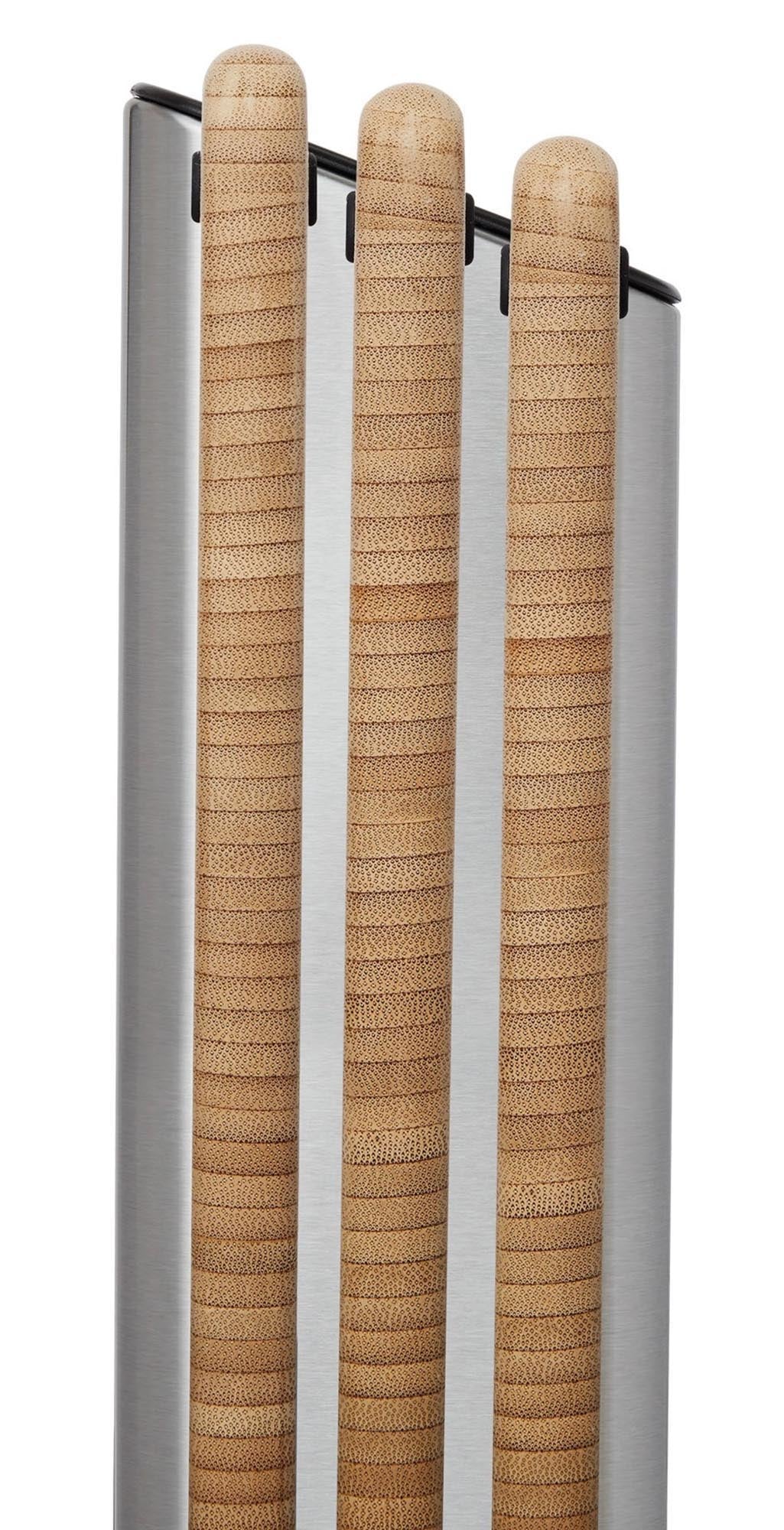 Elegantes 3-teiliges Schneidebrett-Set aus Bambus und Edelstahl von Joseph Joseph, ideal für sauberes und stilvolles Kochen.