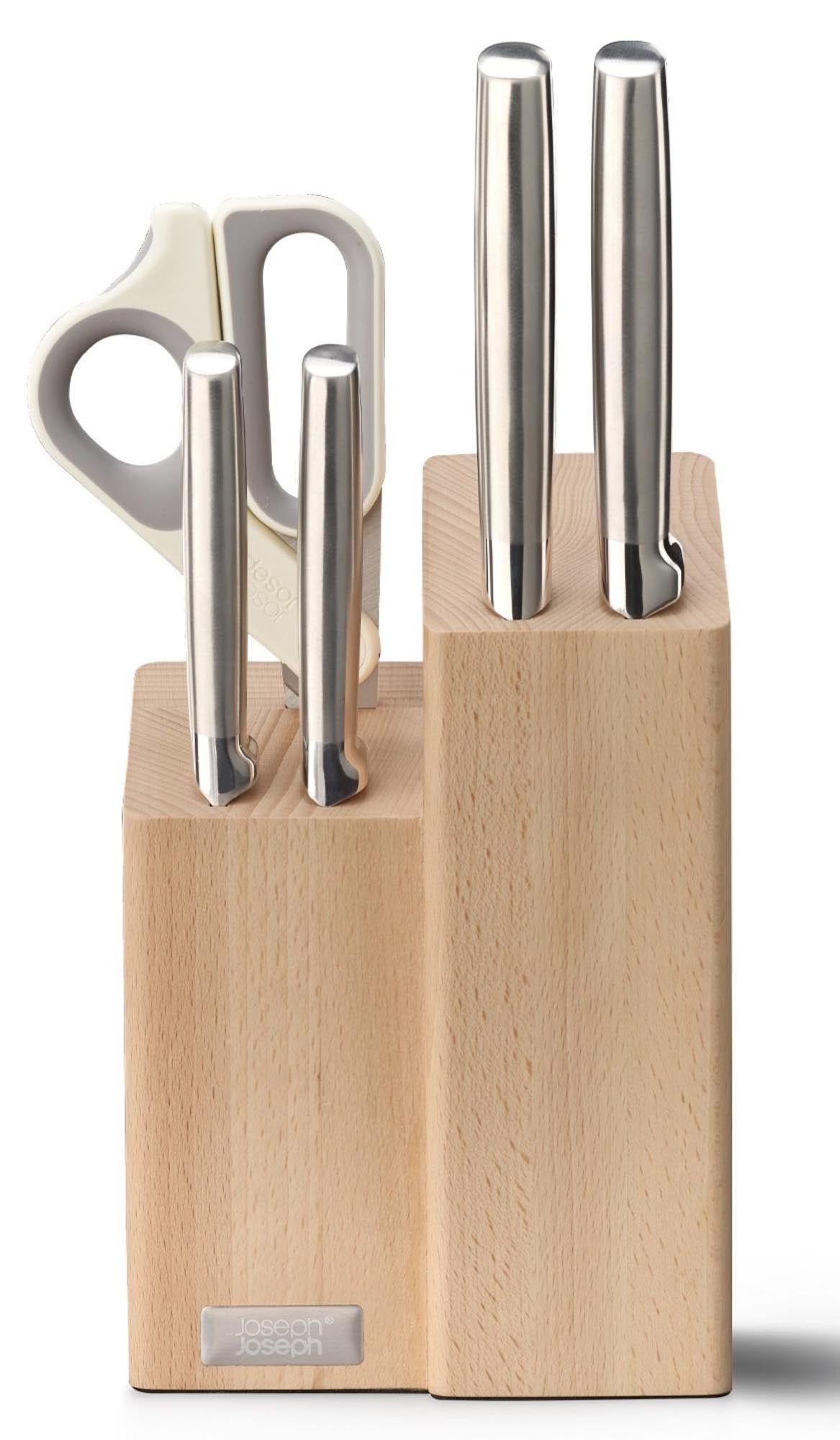 Elevate Fusion 5er-Block Messer & Schere in Beige präsentiert im Onlineshop von KAQTU Design AG. Küchenhelfer ist von Joseph Joseph
