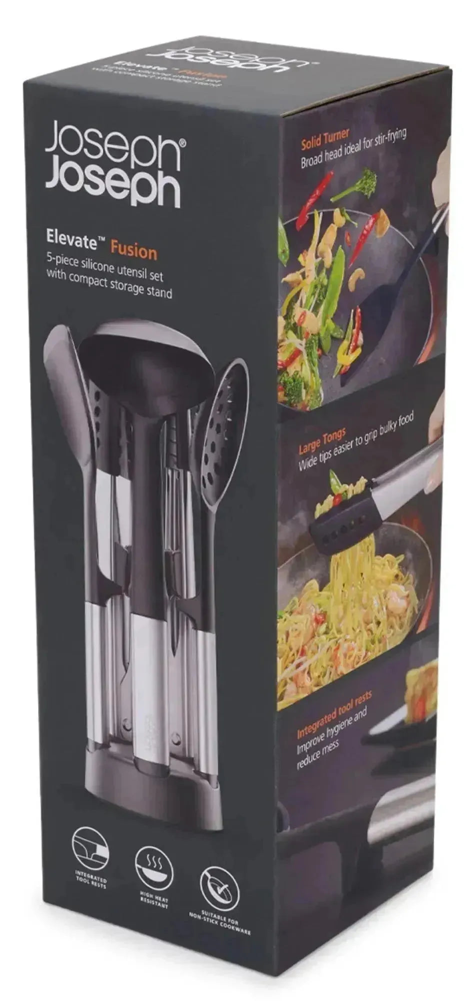 Modernes 5-teiliges Küchenutensilien-Set aus Silikon mit praktischem Ständer, perfekt für eine ordentliche und funktionale Küche.
