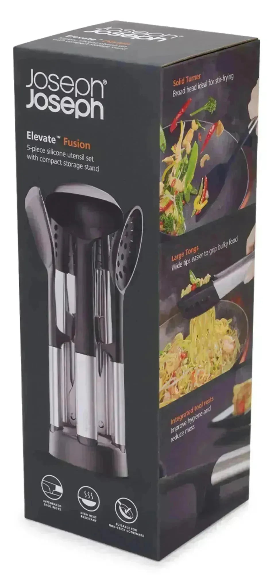 Modernes 5-teiliges Küchenutensilien-Set aus Silikon mit praktischem Ständer, perfekt für eine ordentliche und funktionale Küche.