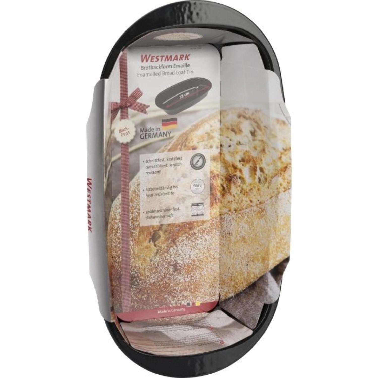 Robuste 32 cm Brotbackform aus Emaille von Westmark, perfekt für gleichmäßiges Backen und einfache Reinigung.