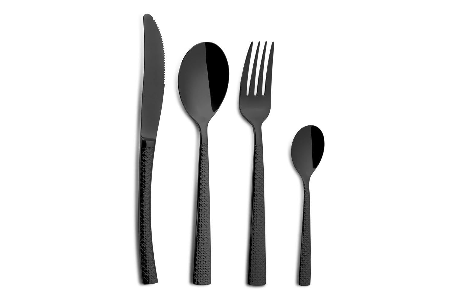 Eleganter Teelöffel aus Edelstahl mit schwarzer Beschichtung, ideal für stilvolle Tischdekorationen und modernes Design.