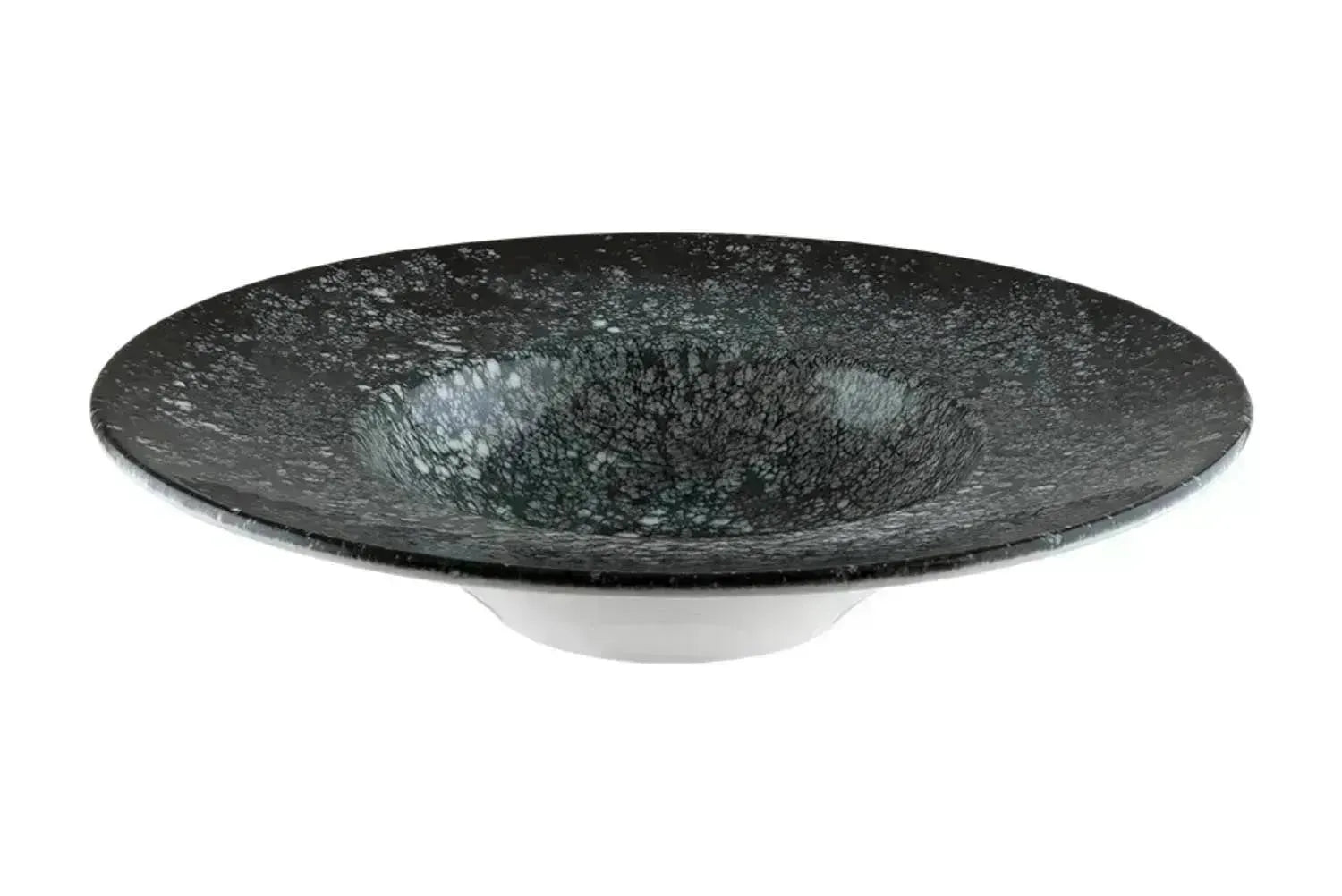 Eleganter tiefer Teller aus der Cosmos Black Serie von Bonna, 28 cm Durchmesser, 400 ml Volumen, ideal für stilvolle Präsentationen.