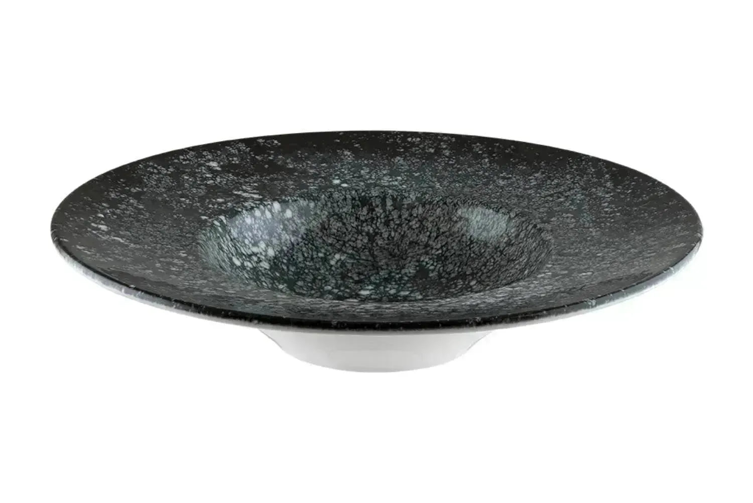 Eleganter tiefer Teller aus der Cosmos Black Serie von Bonna, 28 cm Durchmesser, 400 ml Volumen, ideal für stilvolle Präsentationen.