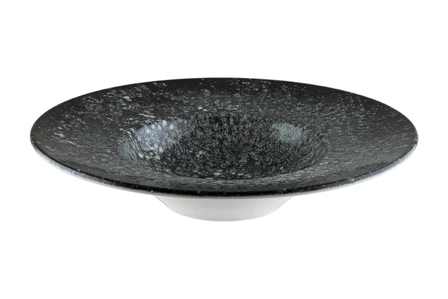 Eleganter tiefer Teller aus der Cosmos Black Serie von Bonna, 28 cm Durchmesser, 400 ml Volumen, ideal für stilvolle Präsentationen.