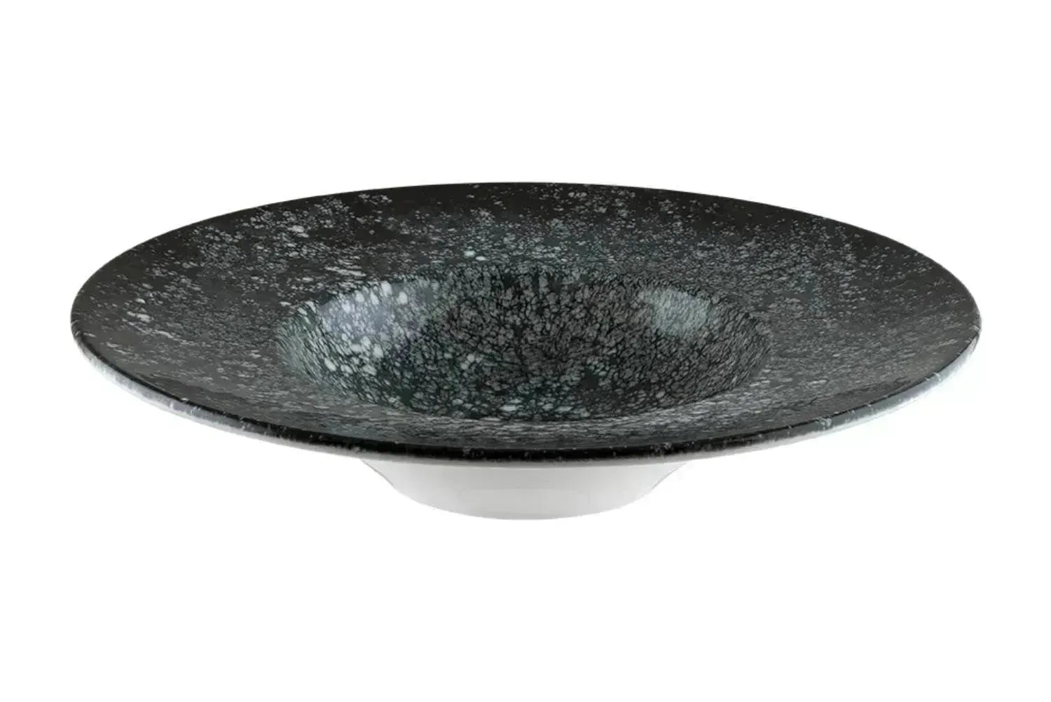 Eleganter tiefer Teller aus der Cosmos Black Serie von Bonna, 28 cm Durchmesser, 400 ml Volumen, ideal für stilvolle Präsentationen.