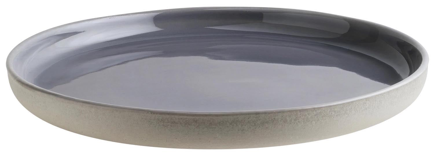 Eleganter flacher Teller, 25 cm Durchmesser, aus der Ground Gris Serie von Bonna, ideal für stilvolles Servieren.