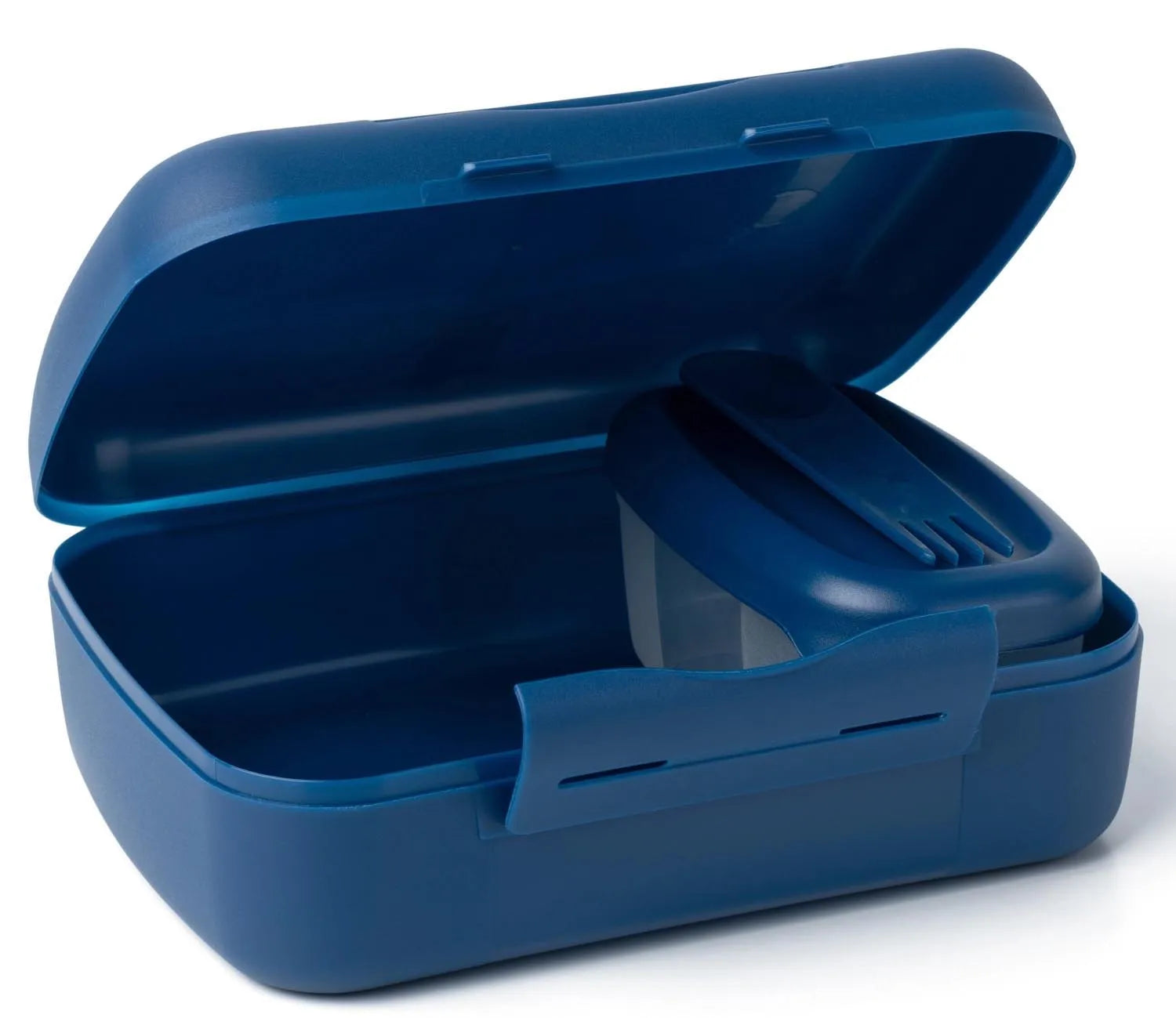 Stilvolle Salatbox von Amuse in Dunkelblau, 210x156x71mm, mit praktischem Göffel. Perfekt für Brunch und Mahlzeiten unterwegs.