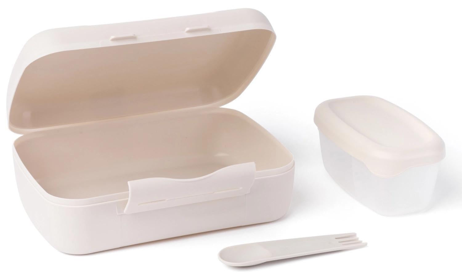 Praktische Salatbox mit Göffel, ideal für Brunches. Beige, 210x156x71mm, von Amuse. Perfekt für unterwegs und umweltfreundlich.