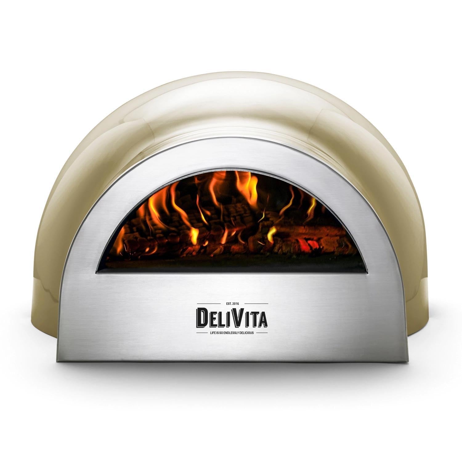 Der olivgrüne Delivita Ofen vereint Stil und Funktionalität, ideal für Pizza und Brot, ein Highlight für jeden Garten.