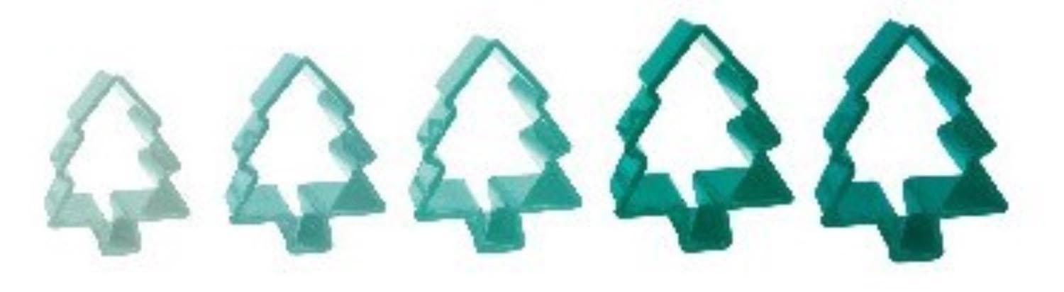 Set aus 5 Weihnachtsbaum-Ausstechern von Scrap Cooking, ideal für festliche Plätzchen und kreative Backideen in der Weihnachtszeit.
