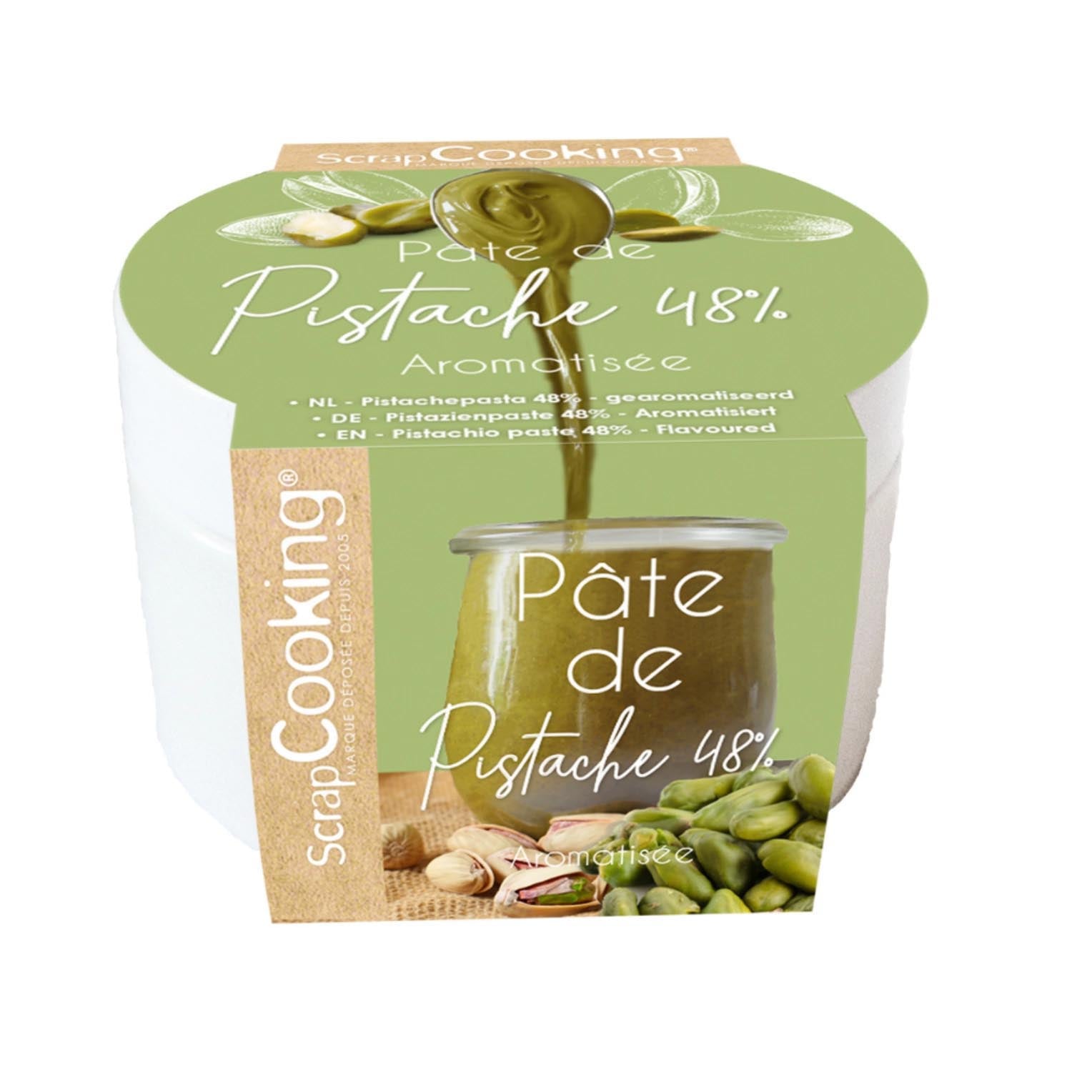 Fertigmischung Pralinemasse Pistazien 48 Prozent grün 200g in Grün präsentiert im Onlineshop von KAQTU Design AG. Lebensmittel ist von Scrap Cooking