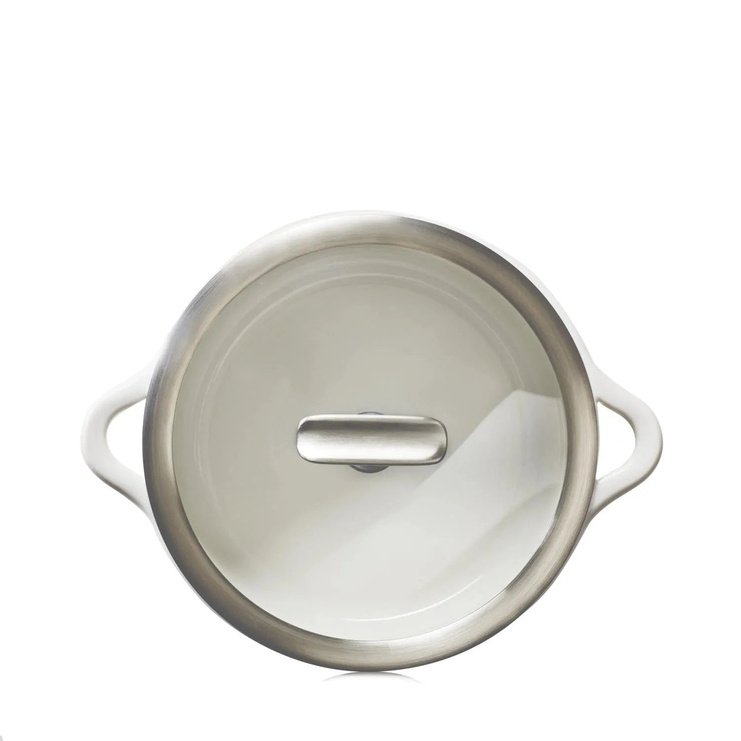 Elegante Induktionskasserolle von Revol, 19 cm, in Alabasterweiß mit Glasdeckel. Perfekt für stilvolles Kochen.