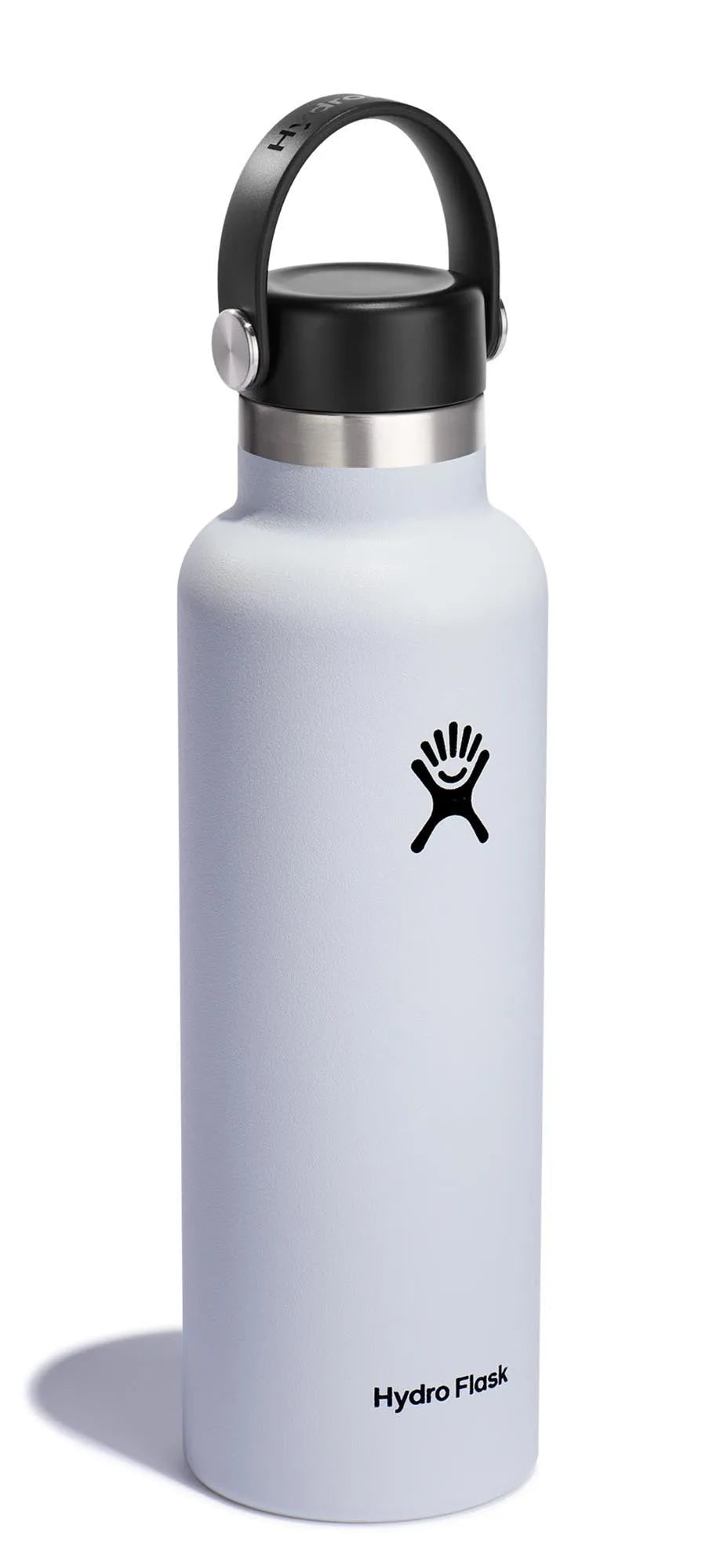 Hydro Flask Trinkflasche 620ml in Weiß mit Standard Flex Deckel, ideal für unterwegs, langlebig und isolierend für kalte und heiße Getränke.