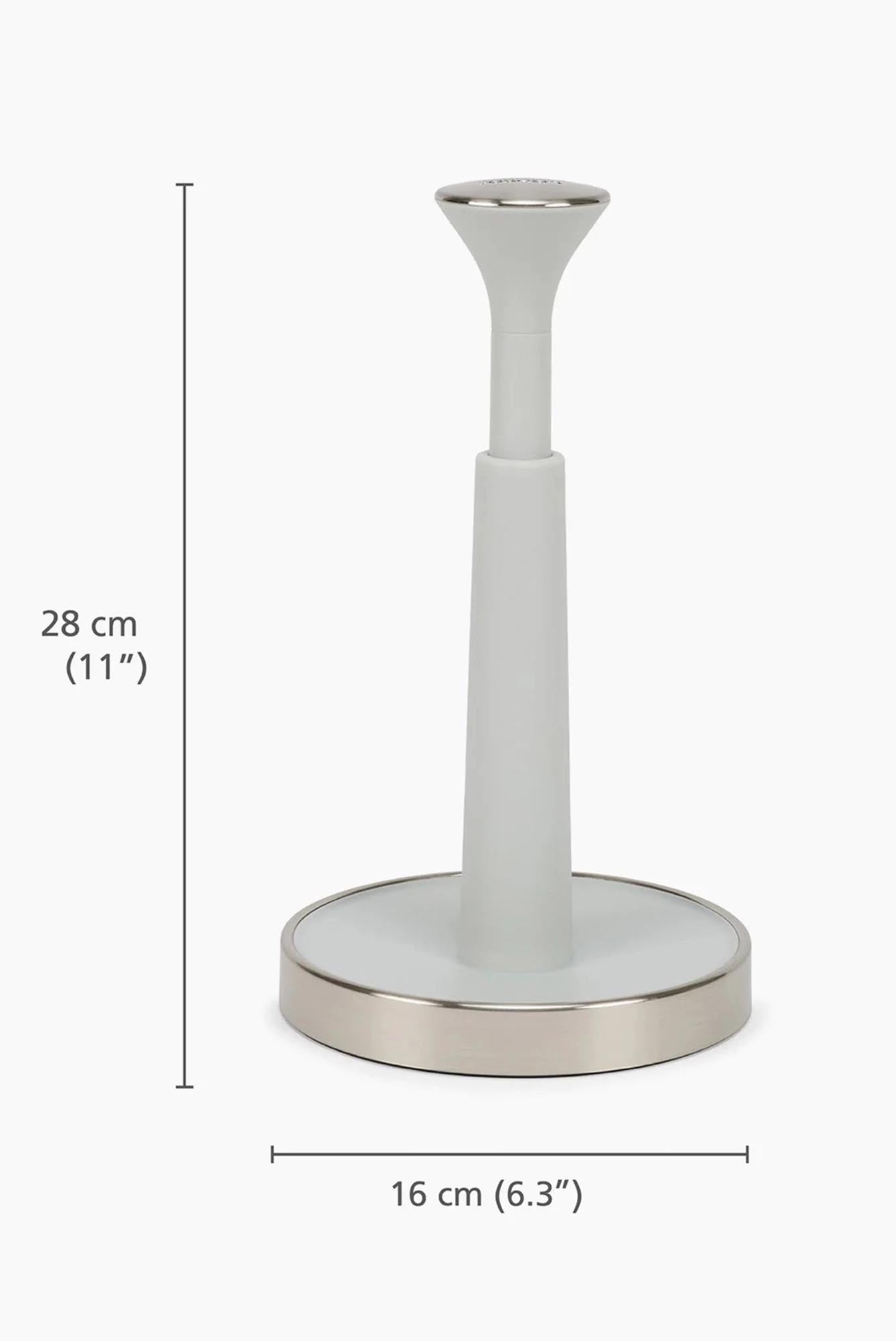 Eleganter Papierrollenhalter von Joseph Joseph in Ecru, passend für Rollen bis 24 cm, mit praktischer Push+Tear Abreißfunktion.