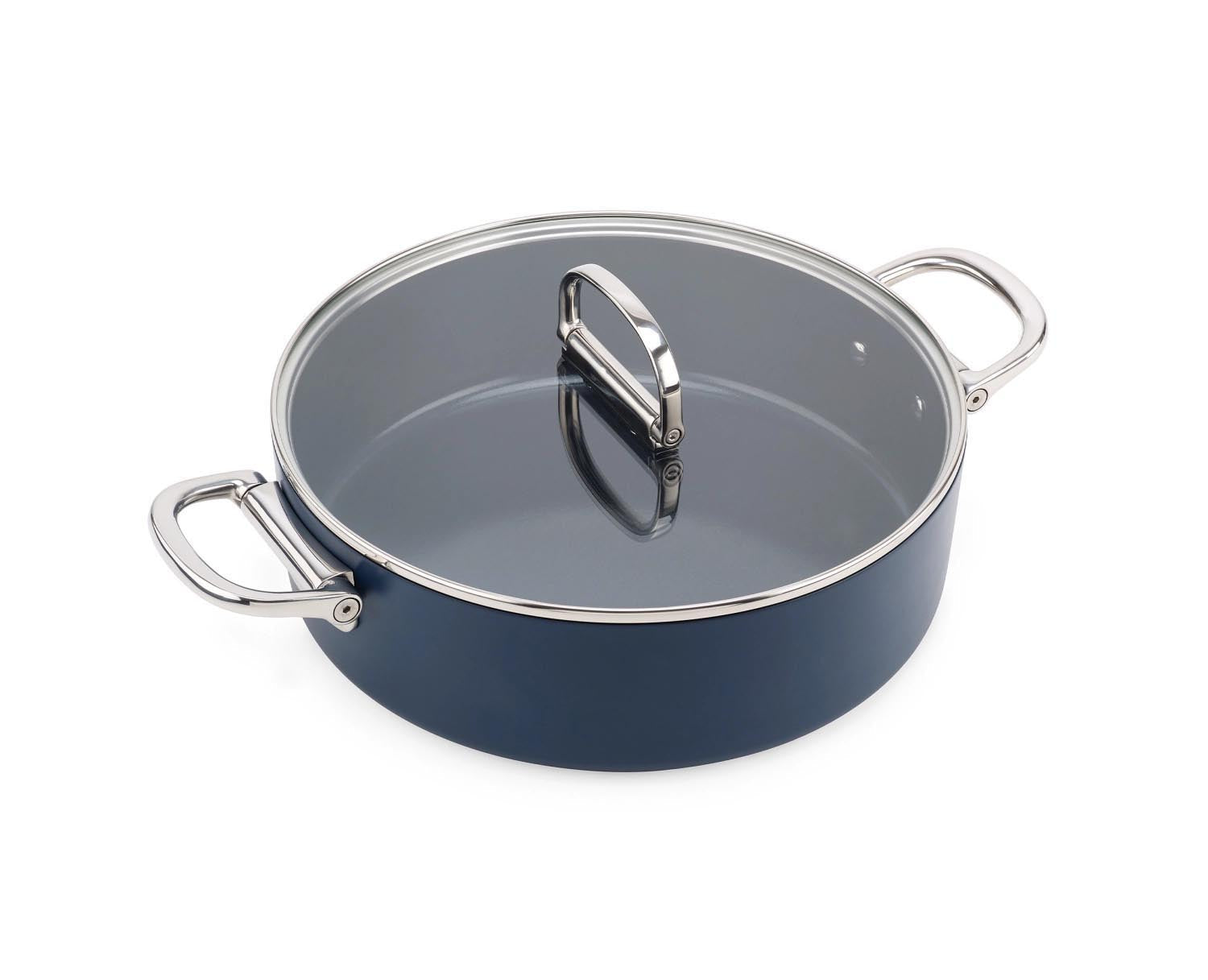 Space Schmortopf D28cm Griffe klappbar in Silber präsentiert im Onlineshop von KAQTU Design AG. Pfanne/Topf ist von Joseph Joseph