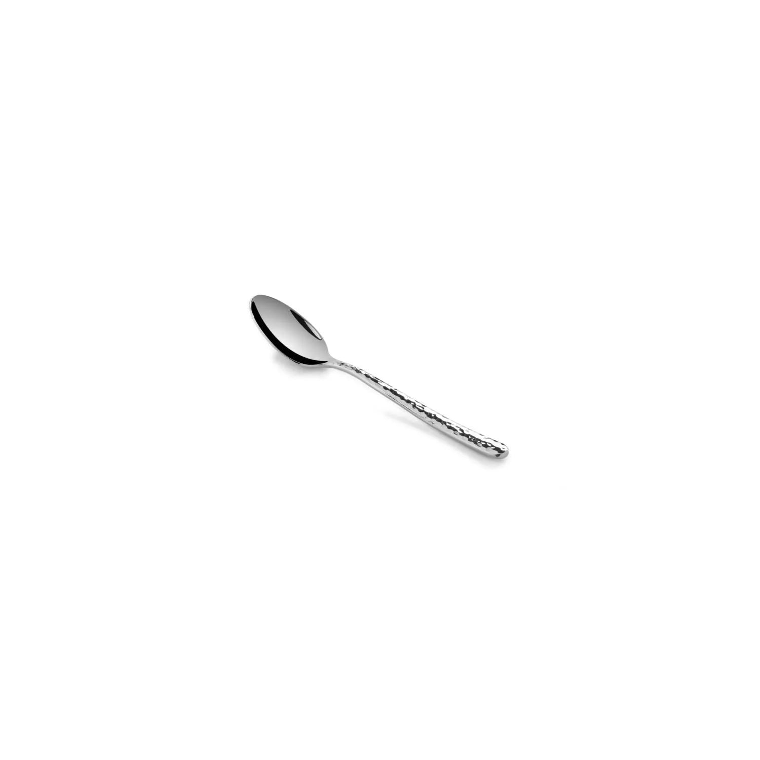 Eleganter Dessertlöffel aus gehämmertem Edelstahl, ideal für stilvolle Tischdekoration und genussvolle Momente.