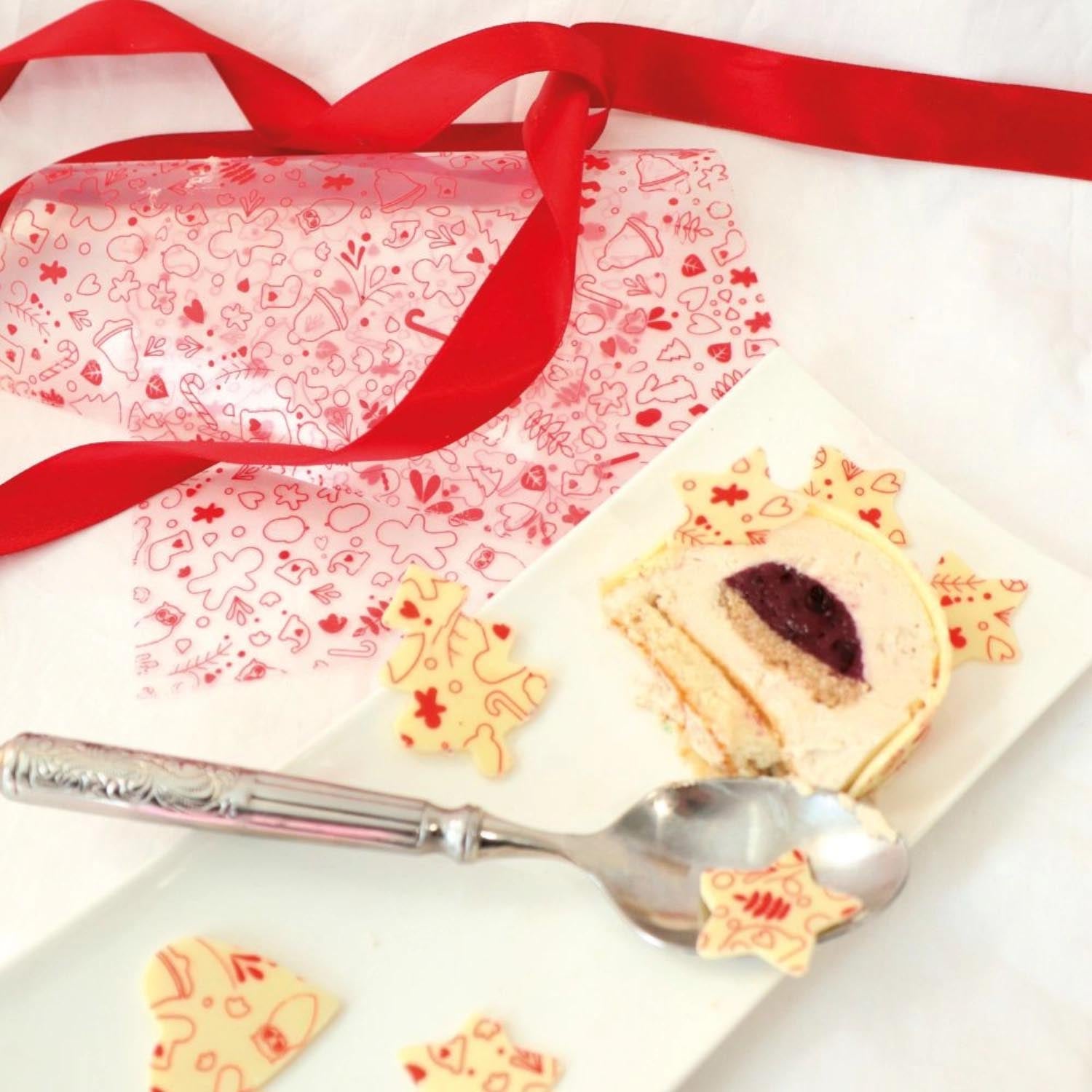 2er Set Transferbögen Weinachtsmotive Schokogeschmack rot