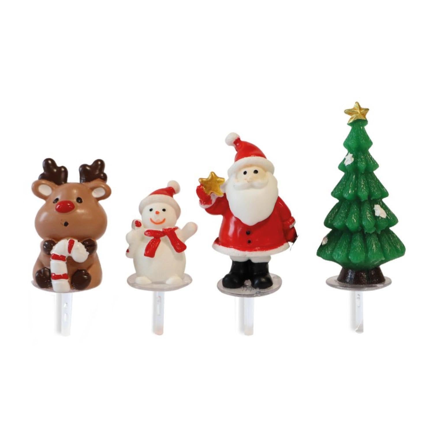 Ein festliches 4er Set Weihnachtsfiguren aus Kunstharz von Scrap Cooking, ideal als Tortendeko für Ihre Weihnachtsfeier.