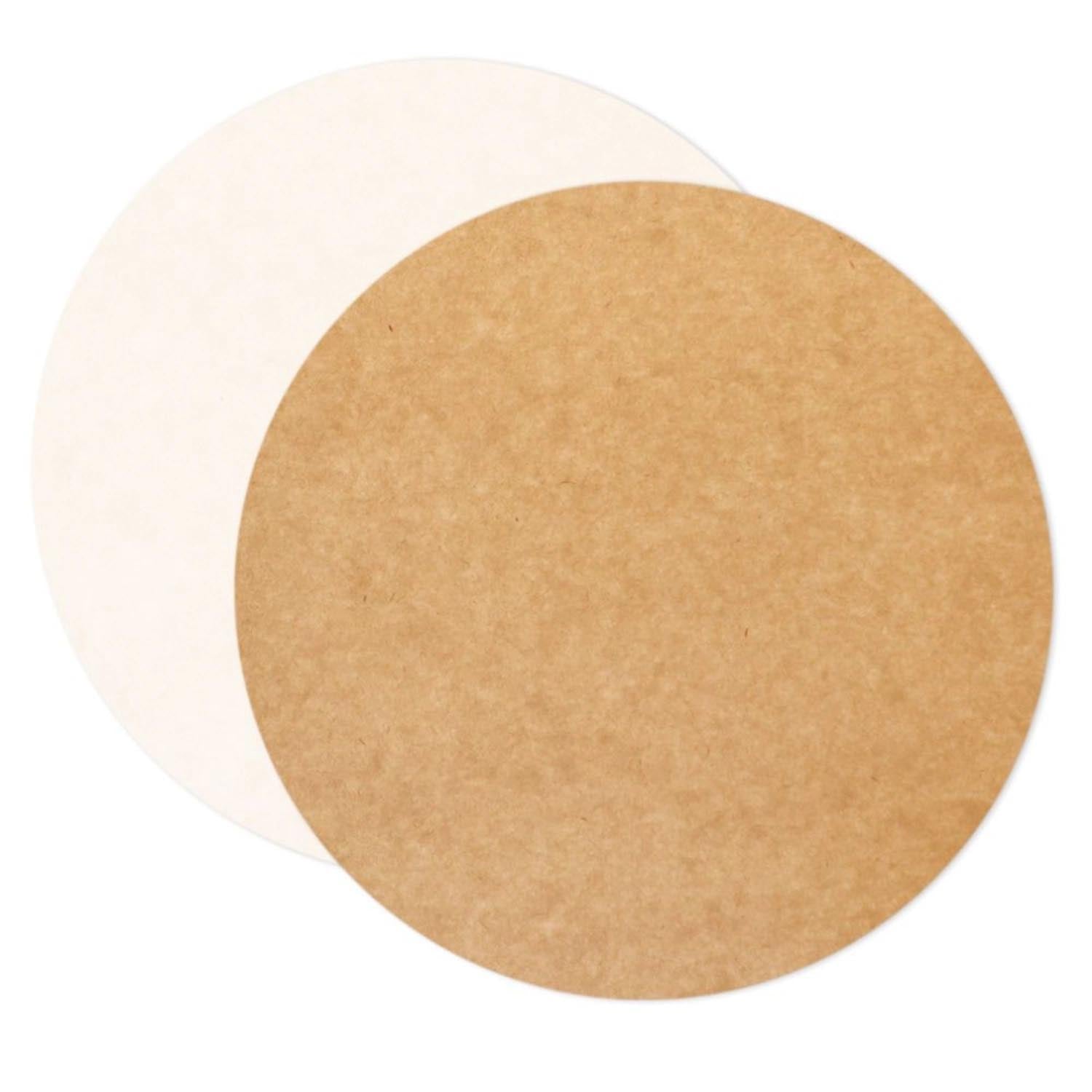 Set aus 5 runden Kuchenunterlagen aus Kraftpapier, 24 cm Durchmesser, ideal für stilvolle Präsentationen und umweltfreundlich.