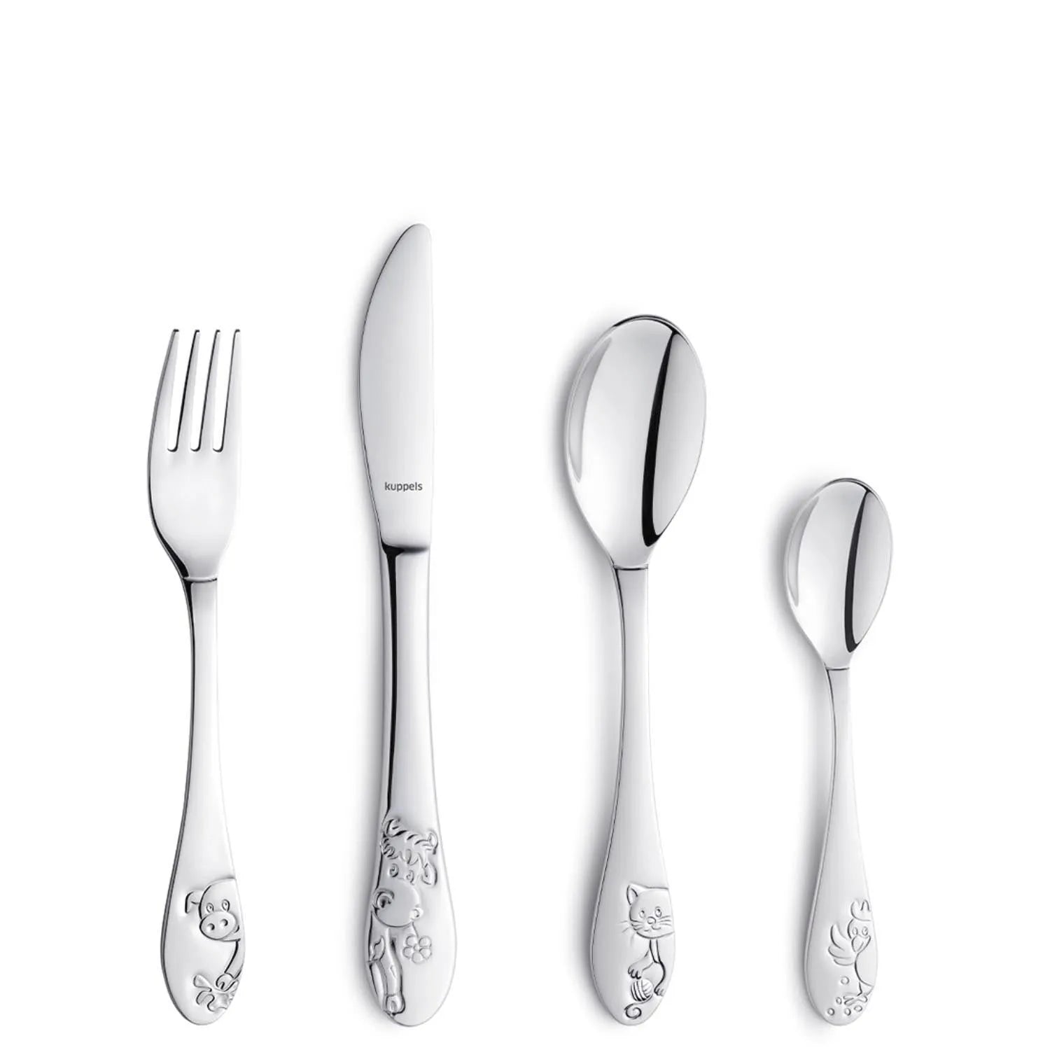 4tlg. Kuppels Kinderbesteck Bauernhoffreunde in Silber präsentiert im Onlineshop von KAQTU Design AG. Besteck ist von Amefa