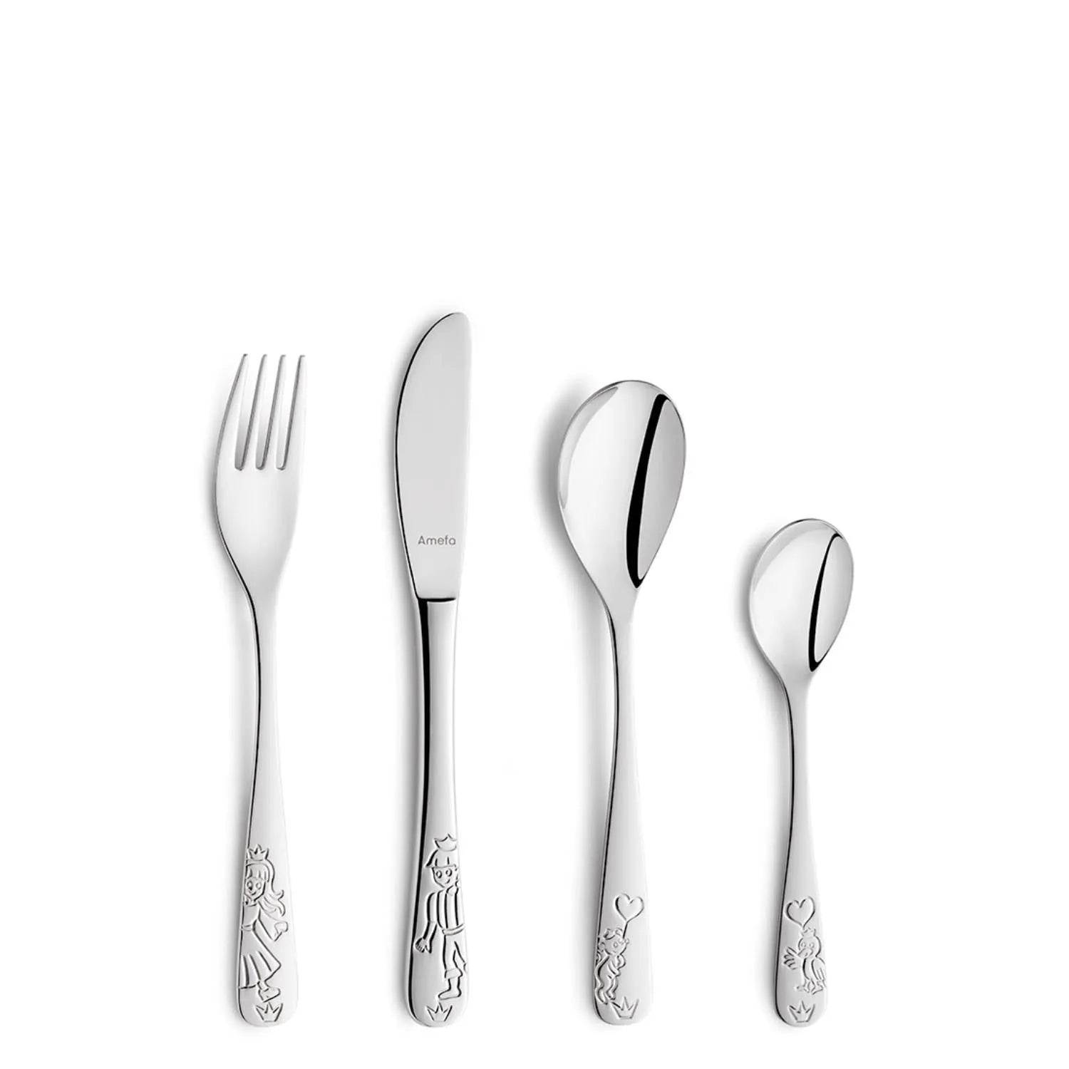 4tlg. Kuppels Kinderbesteck Prinzessin in Silber präsentiert im Onlineshop von KAQTU Design AG. Besteck ist von Amefa