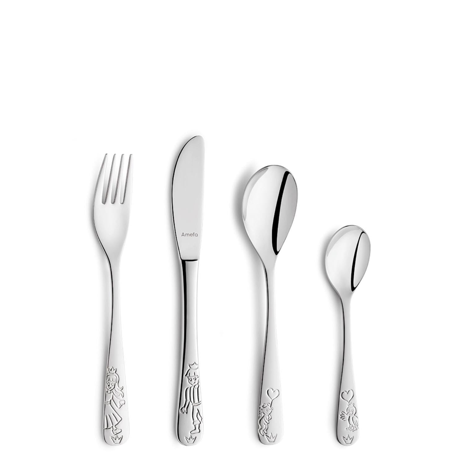 4tlg. Kuppels Kinderbesteck Prinzessin in Silber präsentiert im Onlineshop von KAQTU Design AG. Besteck ist von Amefa