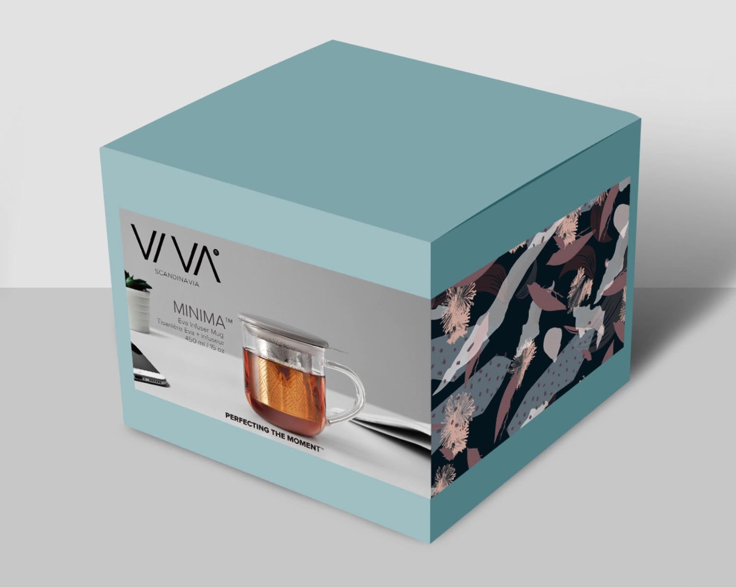 Stilvolle 400ml Teetasse aus grauem Borosilikatglas mit Infuser. Ideal für modernen Teegenuss. Hochwertiges Design von Viva.
