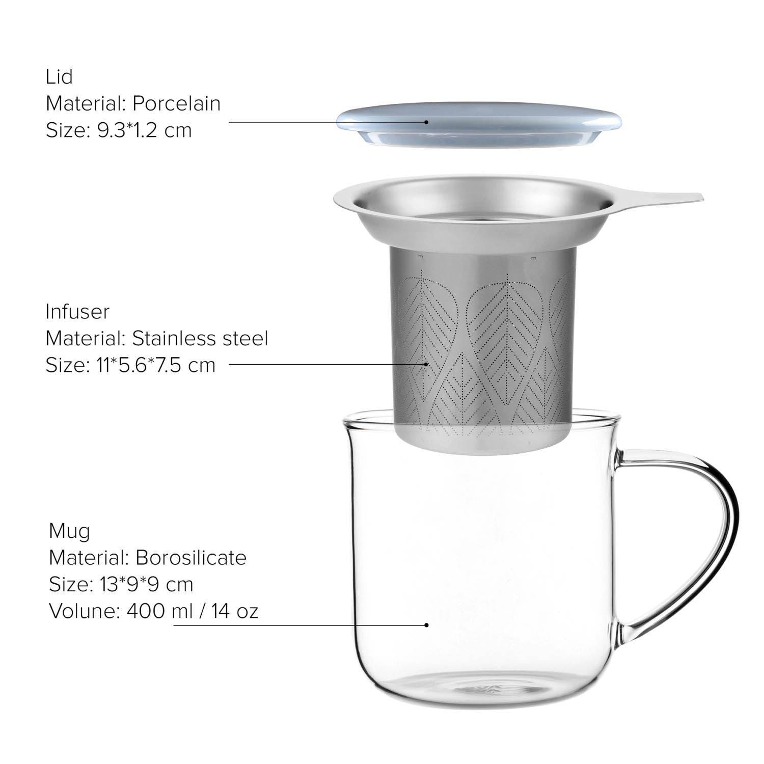 Elegante Teetasse aus Borosilikatglas mit Infuser, 400ml, hellblau. Perfekt für stilvollen Teegenuss von Viva Scandinavia.
