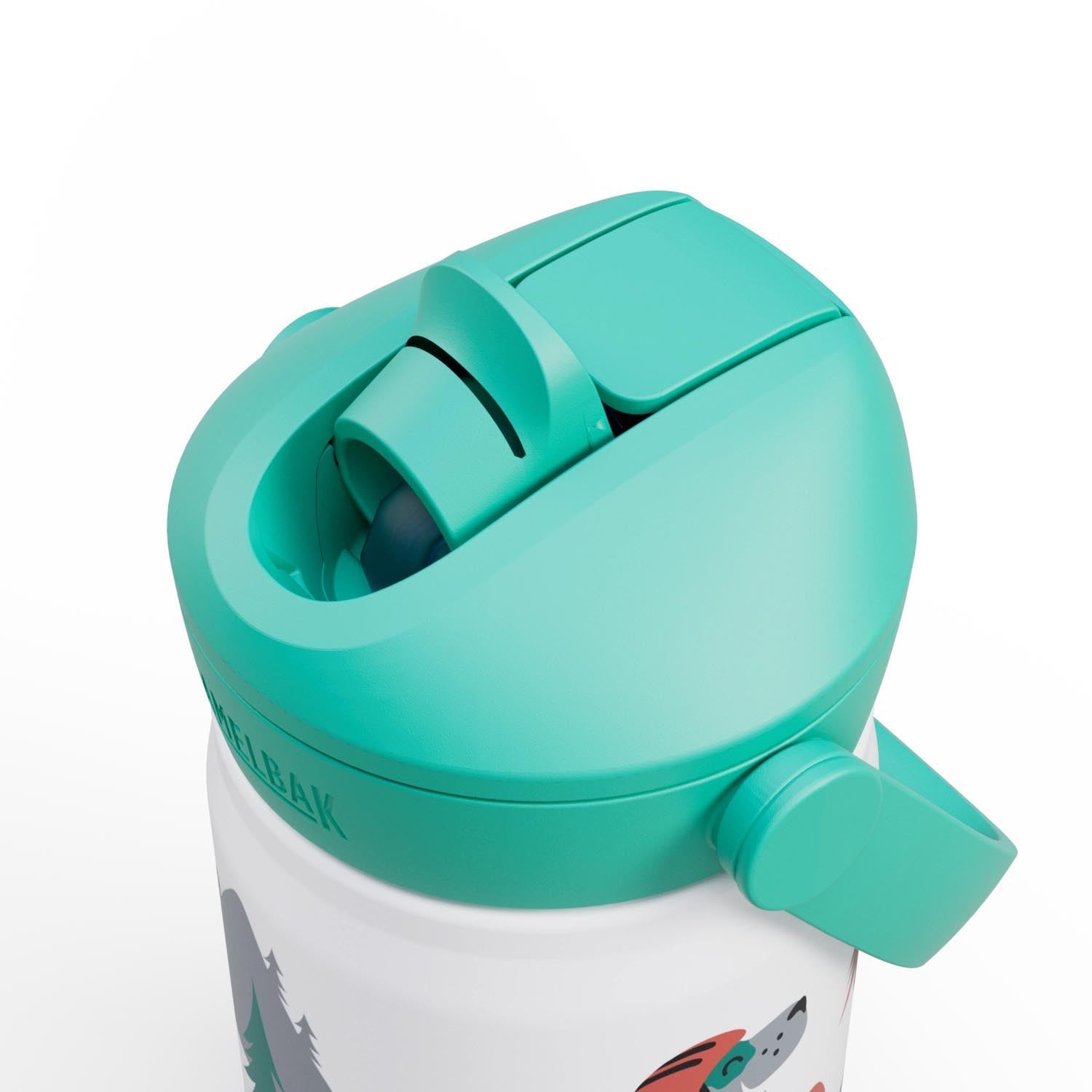 Kindertrinkflasche Camelbak 0,35l mit praktischem Flip-Strohhalm und süßem "Biking Dogs"-Design – ideal für unterwegs und Abenteuer.