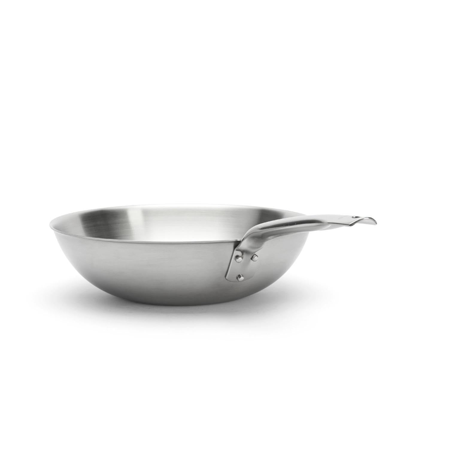 Hochwertiger 28cm Wok aus Karbonstahl von de Buyer, perfekt für asiatische Küche und gleichmäßige Hitzeverteilung.
