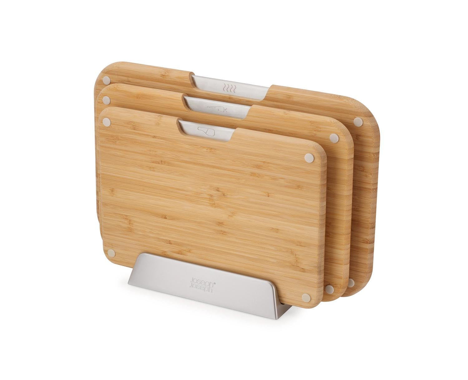 3er Set Nest Boards Schneidbrett mit Halterung Bambus in Beige präsentiert im Onlineshop von KAQTU Design AG. Schneidbrett ist von Joseph Joseph