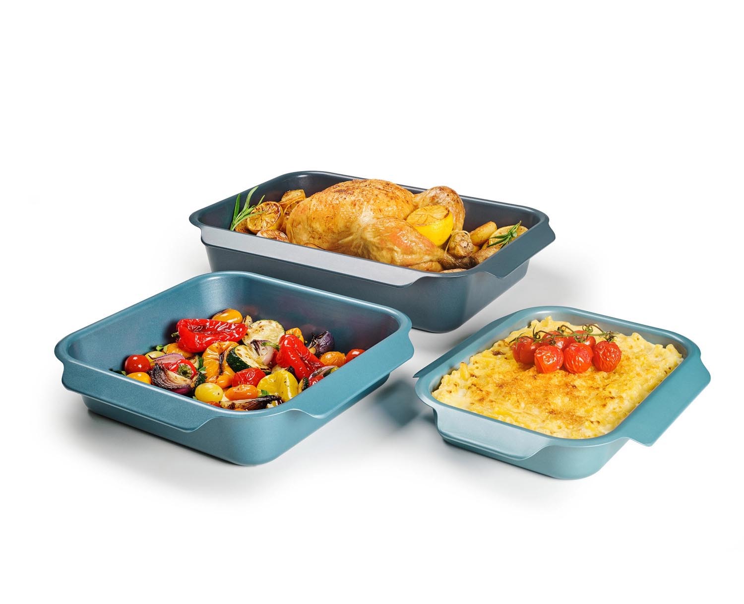 Praktisches 3er Set Joseph Joseph Backformen in abgestuften Größen, ideal für vielseitiges Backen und Kochen.