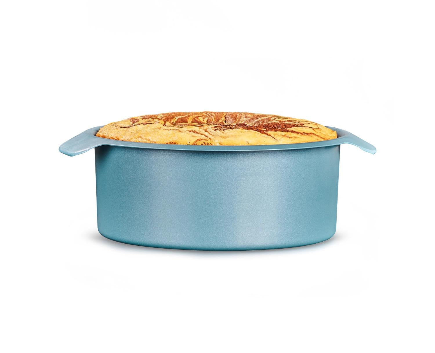 2er Set runde Backformen (20 cm & 23 cm) von Joseph Joseph, perfekt für Kuchen, platzsparend stapelbar und langlebig designt.