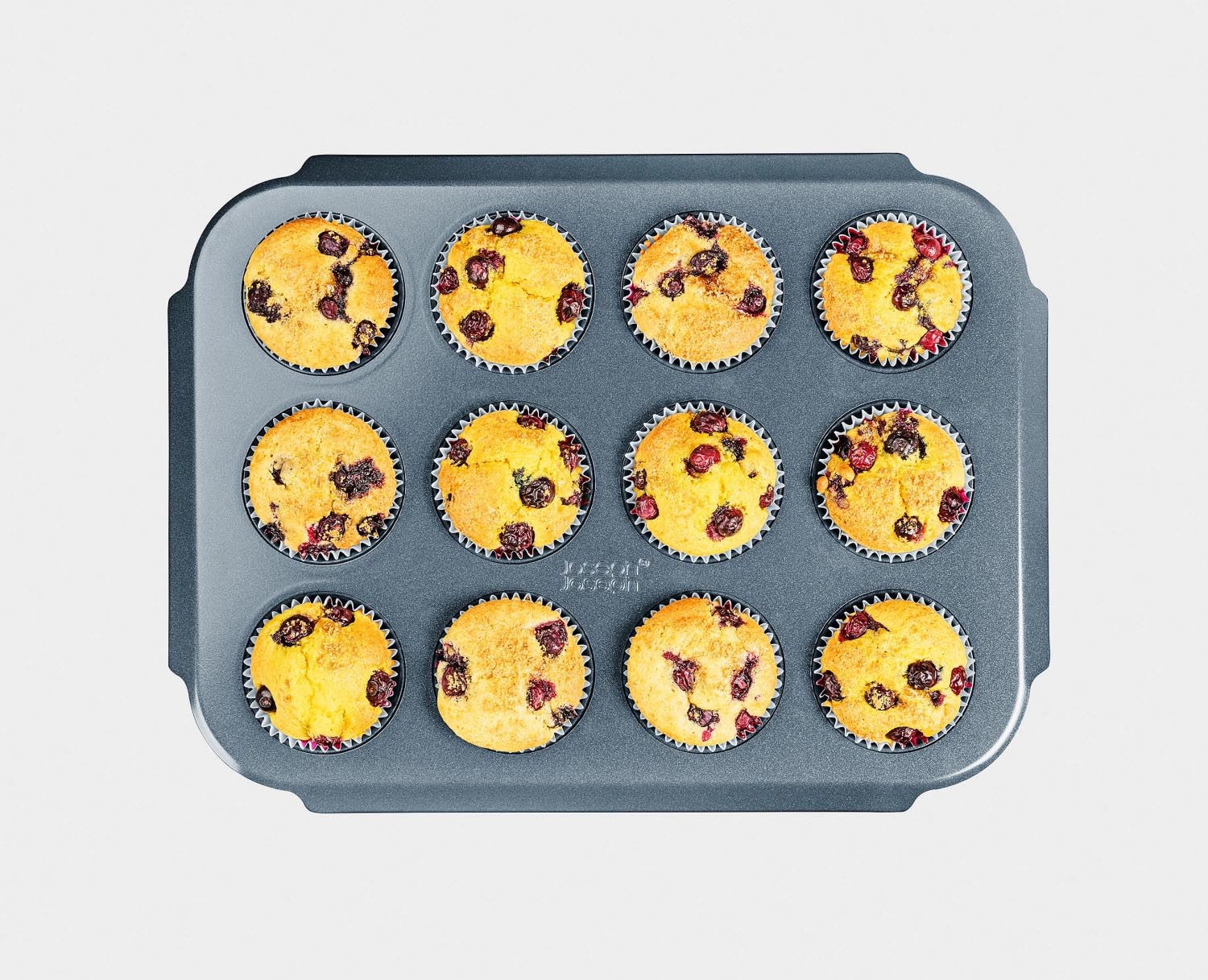 Antihaftbeschichtete Muffin-Backform von Joseph Joseph, 12 Mulden, 30x41x3cm, ideal für gleichmäßiges Backen und leichte Reinigung.