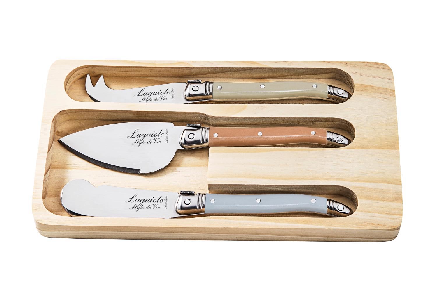 Laguiole 3tlg Premium Line Käsemesserset treasure in Mehrfarbig präsentiert im Onlineshop von KAQTU Design AG. Küchenmesser ist von Laguiole Style de Vie