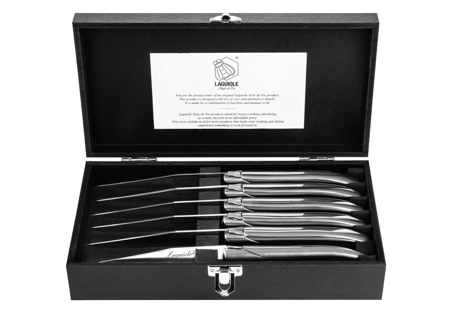 Laguiole Luxury Line Steakmesser rostfreier Stahl in Silber präsentiert im Onlineshop von KAQTU Design AG. Küchenmesser ist von Laguiole Style de Vie