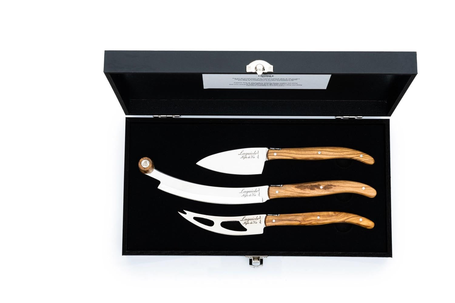 Laguiole Luxury Line Käsemesserset Olivenholz in Braun präsentiert im Onlineshop von KAQTU Design AG. Küchenmesser ist von Laguiole Style de Vie