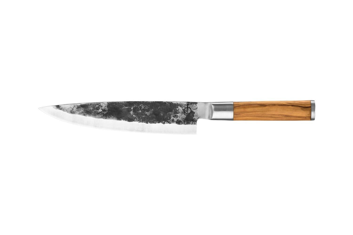 Elegantes 3-teiliges Messerset von Forged mit Olivenholzgriffen, ideal für präzises Schneiden und stilvolles Kochen.