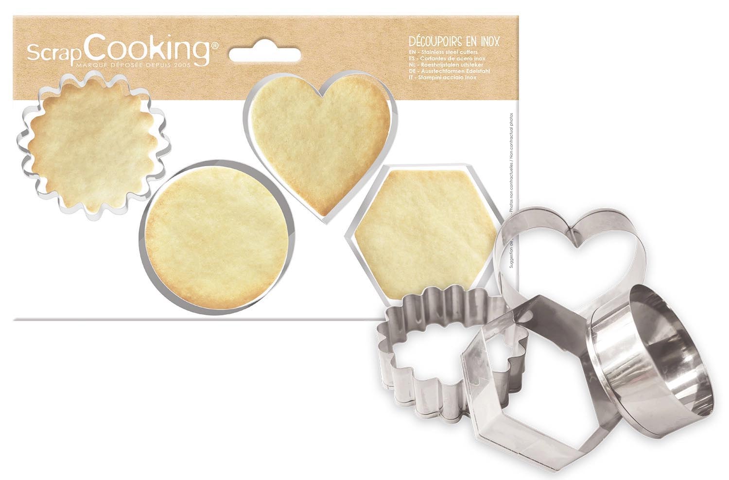 4-teiliges Ausstecher-Set aus Edelstahl von Scrap Cooking, ideal für kreative Backideen und präzise Formen.
