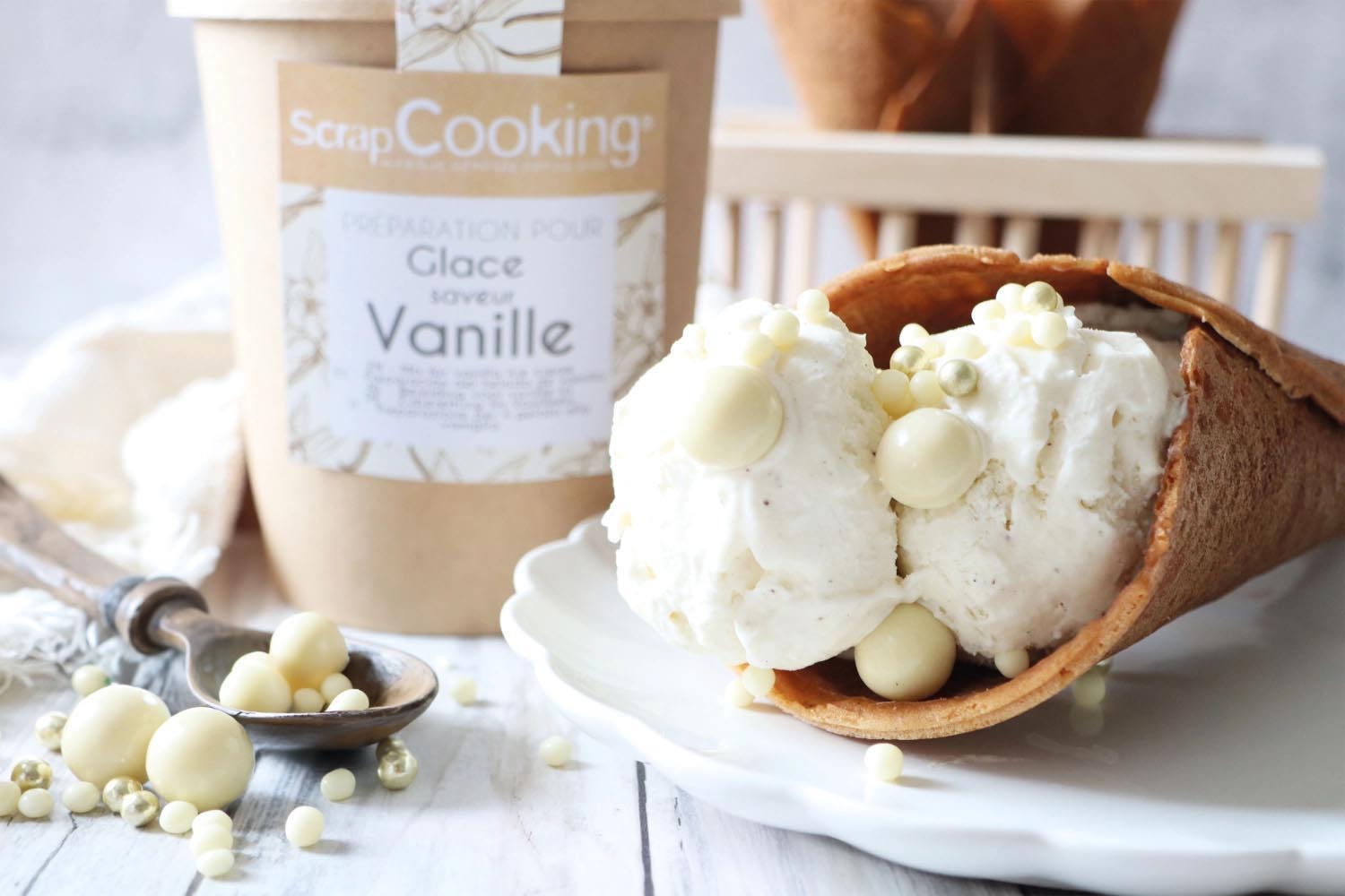 Vanille-Eiscreme-Mischung von Scrap Cooking, 145g. Einfach zuzubereiten, für cremigen Genuss und hausgemachten Geschmack.