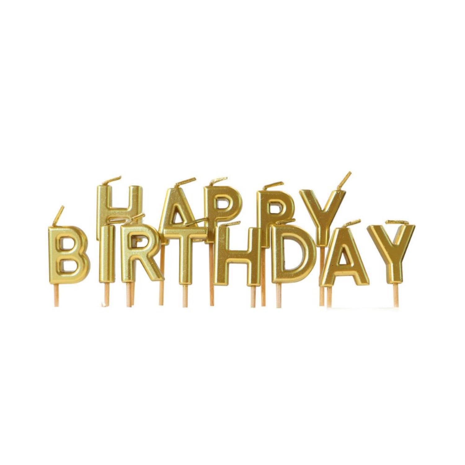 Goldene Happy Birthday Kerzen von Scrap Cooking, perfekt für festliche Torten und Feiern. Stilvoll und hochwertig für besondere Anlässe.