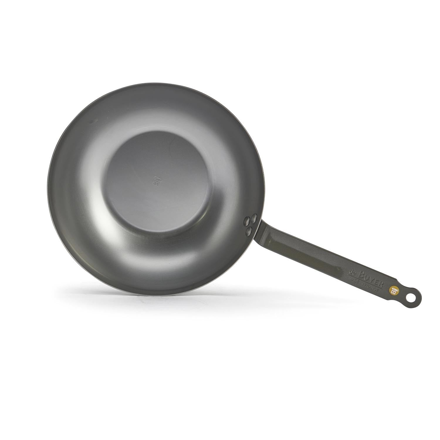 Hochwertiger Wok aus Mineral B Element Stahl, 28 cm Durchmesser, ideal für gesundes Braten und authentische asiatische Küche.