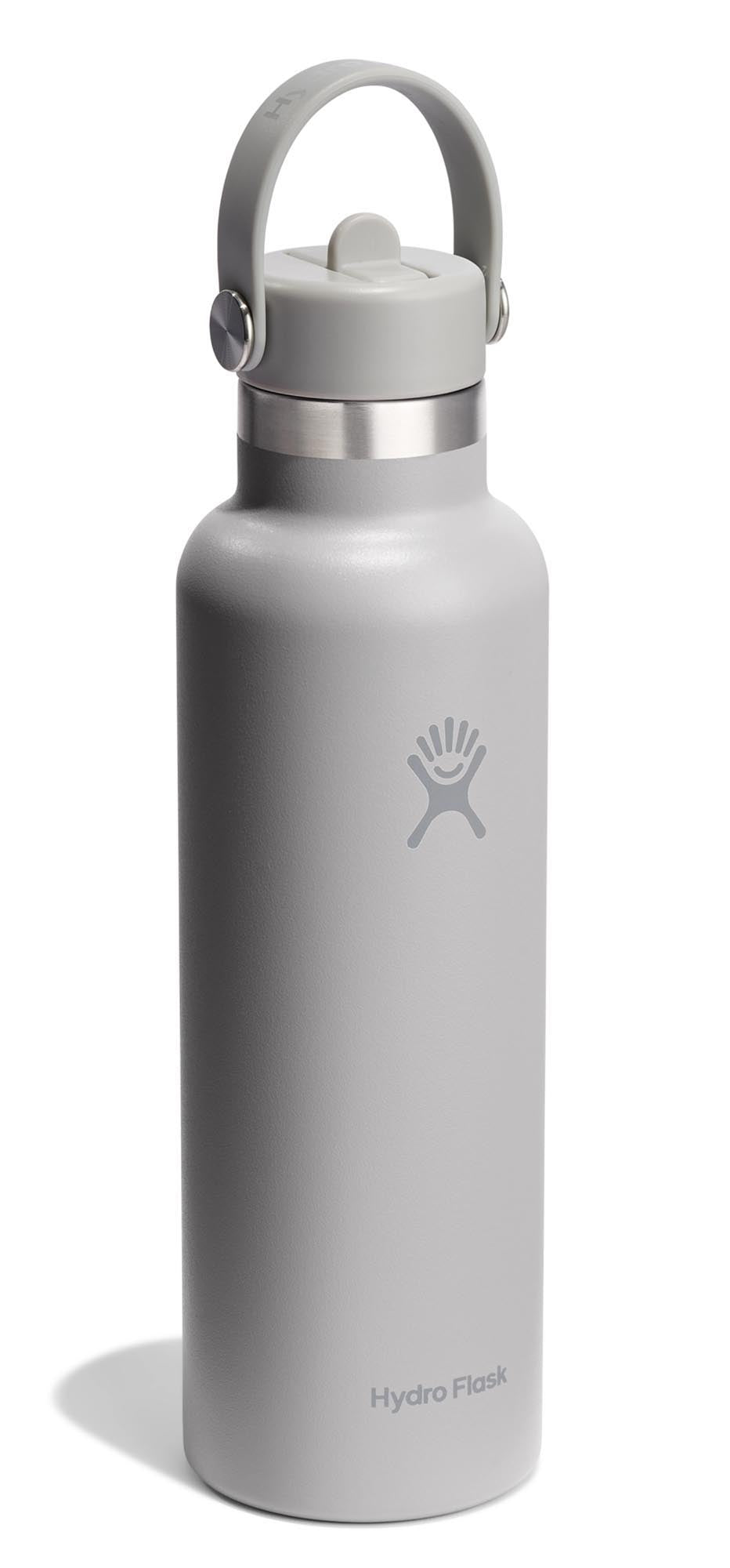 Stylische Trinkflasche mit Flex Deckel und Strohhalm in der Farbe Birch, ideal für unterwegs und perfekt für Hydration.