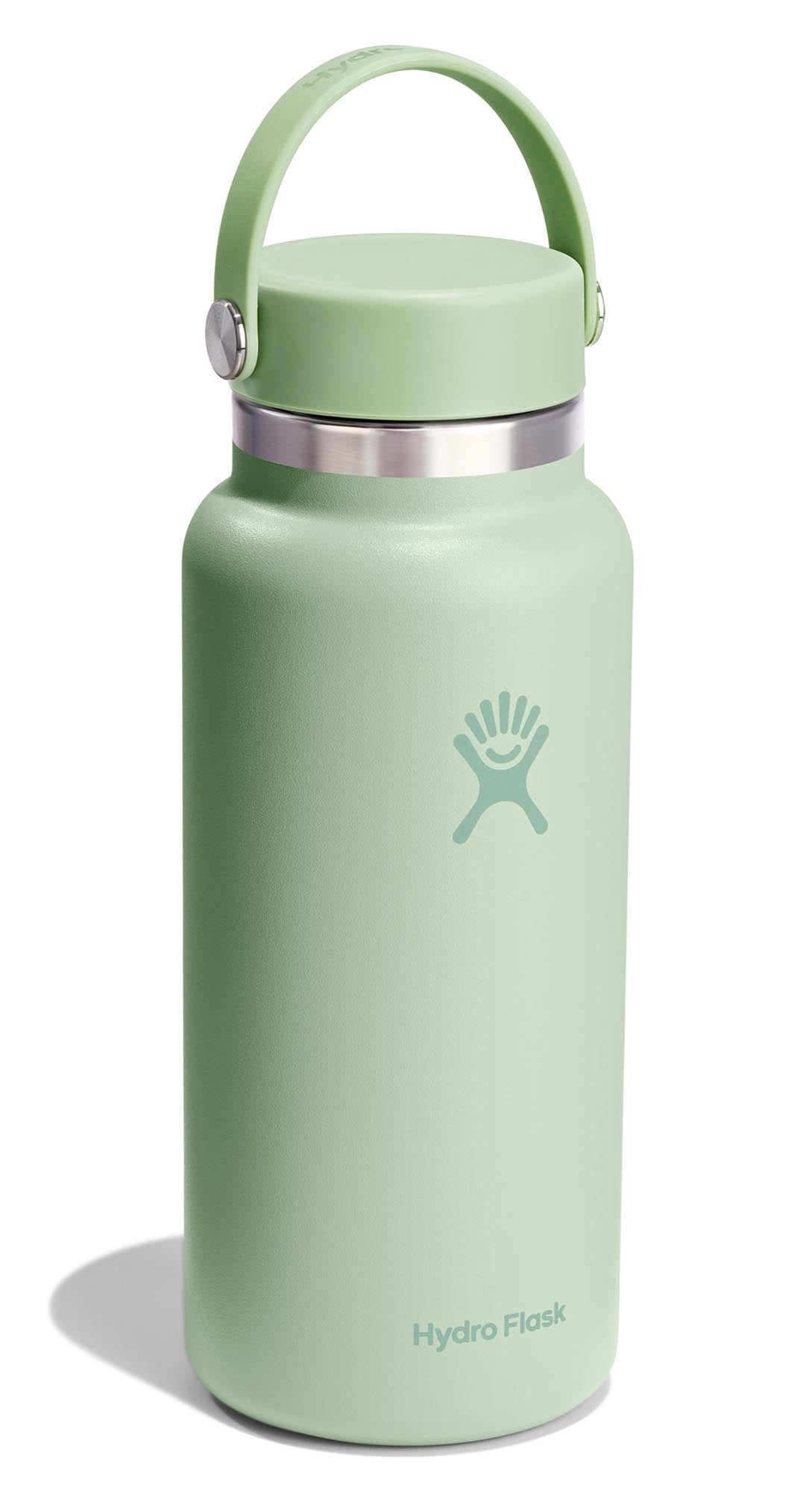 Stylische Hydro Flask Trinkflasche mit 945ml und Wide Flex Deckel in frischem Aloe-Grün, ideal für unterwegs und umweltfreundlich.