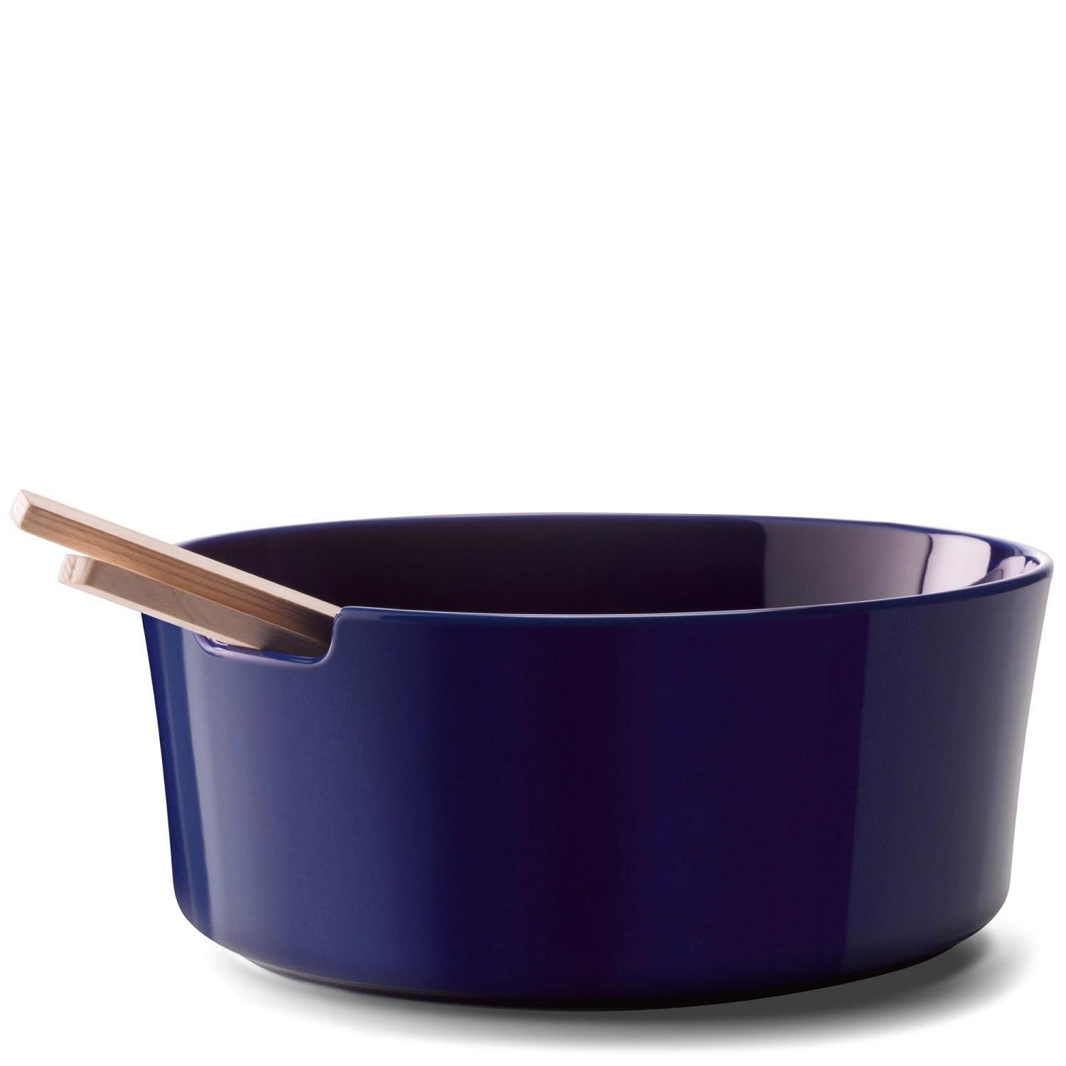 Elegante Salatschale aus Eschenholz mit Besteck, 26 cm Durchmesser, in stilvollem Kobaltblau von LSA. Perfekt für moderne Tischdekoration.